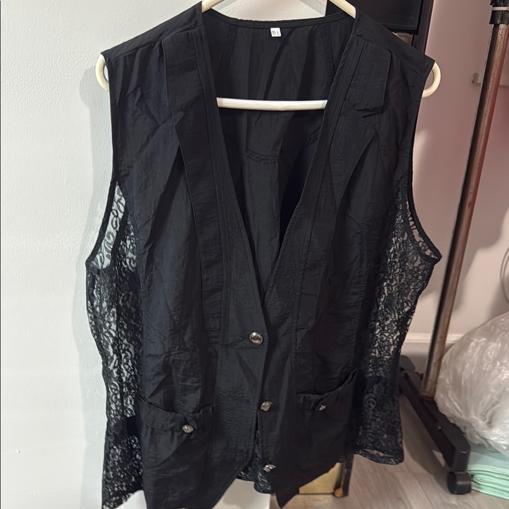 Black Lace-Trimmed Vest